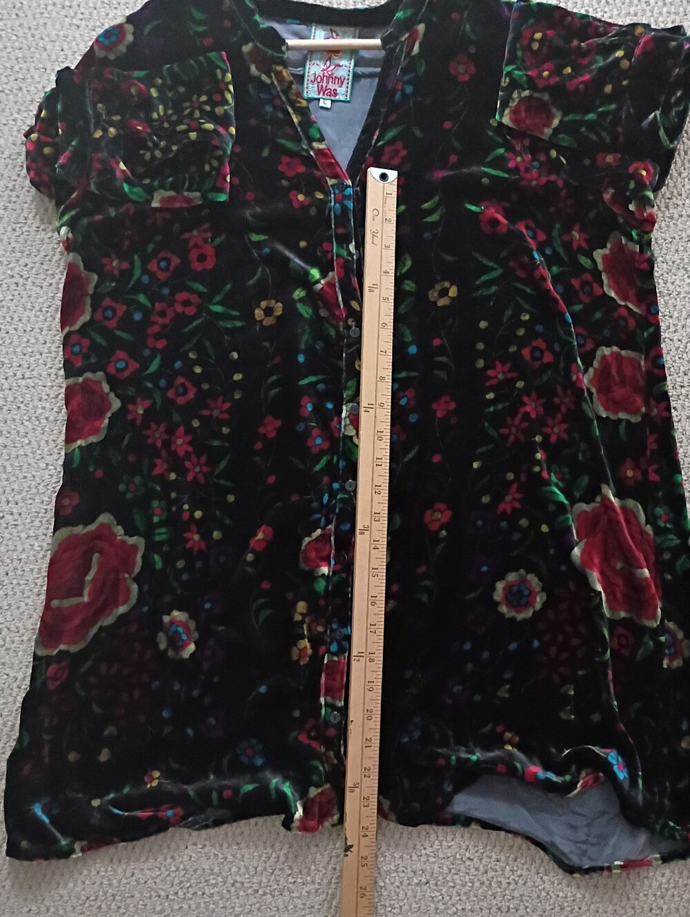Johnny Was Floral Luxury Silk Velvet Tunic Top Button Up Dress Rich Boho Whimsy - Picture 6 of 9